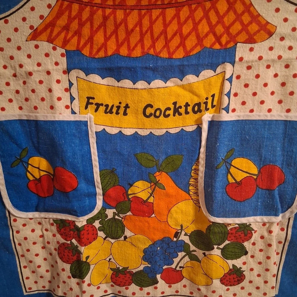 Vintage MCM Cotton‎ Apron Fruit Cocktail Stand Pristine EUC